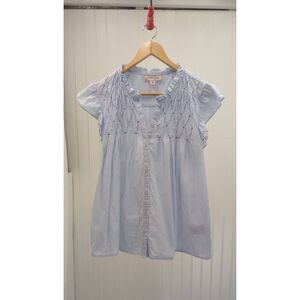 Philosophy blue & white, button down, embroidered,  short sleeve summer shirt. S